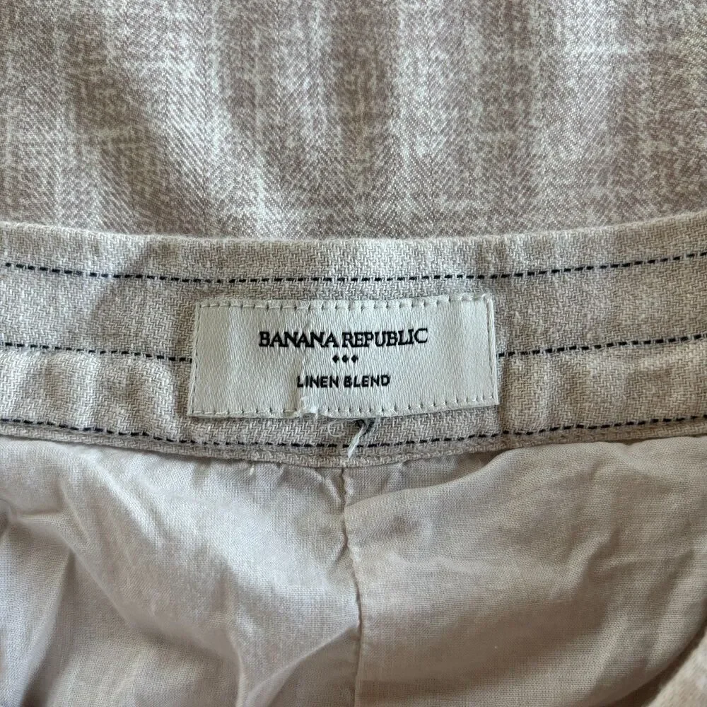 Banana Republic: Linen Blend Striped Midi Skirt Women's Size 4 Beige Pinstripe